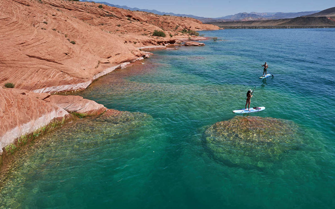 Paddleboarding at Sand Hollow Reservoir near St. George Utah